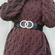 Fall genuine leather belt woman black decoration 100 lap tightness elastic elastic close-fitting dress with dress large coat waist seal leather bandwidth