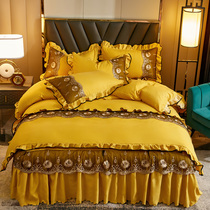 European cotton bedding four-piece bed skirt padded cotton bed cover with lace lace quilt cover