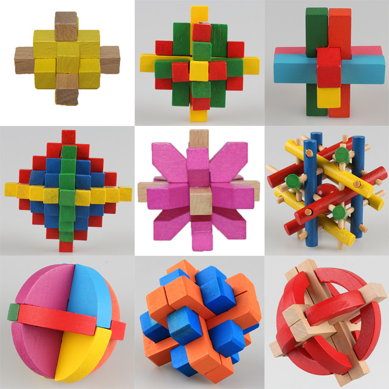 彩色孔明锁 鲁班球 木质儿童益智玩具 12姐妹 取宝 菠萝 包邮