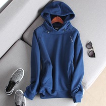  Cost-effective~Casual sports windproof neckline plus velvet solid color long sleeves loose hooded sweater couple autumn and winter