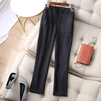  Knock thin~British style pinstripe bright silk webbing waist elastic wool pants nine-point wool casual trousers female