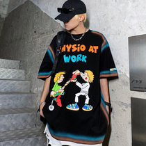 chic bishop Tide brand printing short sleeve T-shirt men loose trend round neck half sleeve cotton 2021 New