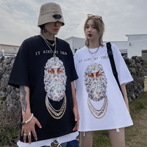 chic bishop tide fashion print short sleeve T-shirt men wide size Hip Hop couple half sleeve summer dress