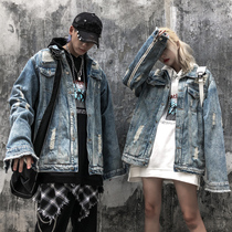 European and American Street tide card washing water to do old tooling hooded denim jacket male hip hop loose national tide denim