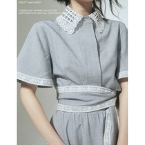 FUSSED original niche designer brand haze gray blue lace edge chic design dress womens summer