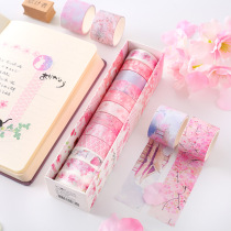 Japanese cute cherry blossom and paper tape set solid color simple tape hand tent diary decoration and paper tape