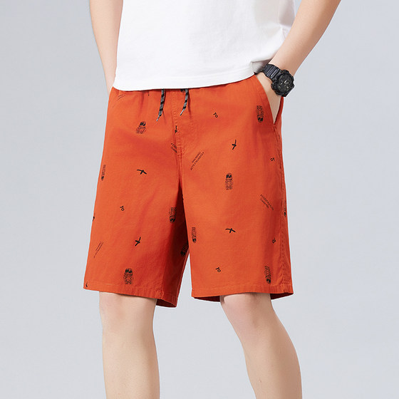 Cropped pants printed trendy pure cotton shorts men's summer beach mid-pants new home casual flower shorts larger size Cropped pants printed trendy pure cotton shorts men's summer beach mid-pants new home casual flower shorts larger size