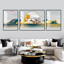 Modern simple living room decoration painting light luxury sofa background mural atmosphere creative triple landscape hanging painting