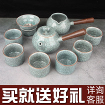 Gokiln Kung Fu Tea Set Suit Home Brief set of ceramic green porcelain open sheet ice cracked side to cover teapot lid bowl tea cup