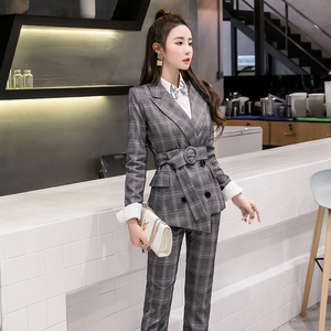 Autumn New Style Fashion Chequered Suit Coat + Slim Pants Suit