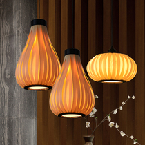 Solid Wood Southeast Asia wood veneer chandelier restaurant hotel Tea House hotel lamp new Chinese creative hot pot shop wood art lamp