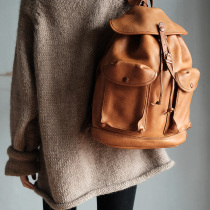 KMKONGLONGMOGU original niche vegetable tanned cowhide old men's and women's shoulder leather paratrooper bag