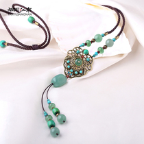 Smoke Rain Jiangnan Necklace Woman Retro Long Pendants Accessories Accessories 100 Hitch Clothing Chain Handmade Original Pendant Hang Accessories Clear Cabin