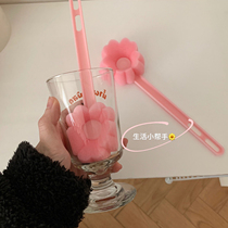 Xin help grocery store pink small flower Cup brush long handle cleaning sponge brush cleaning brush thermos cup washing Cup artifact