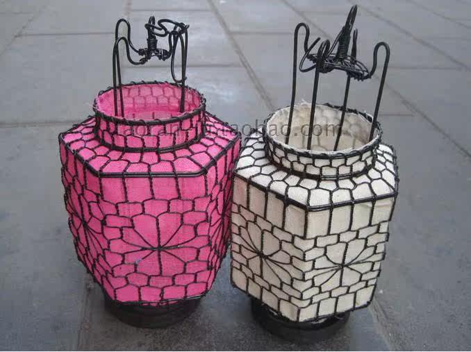 民间手工艺品纯手工编制铁艺铁丝六角小灯笼影视婚庆道具直径11cm