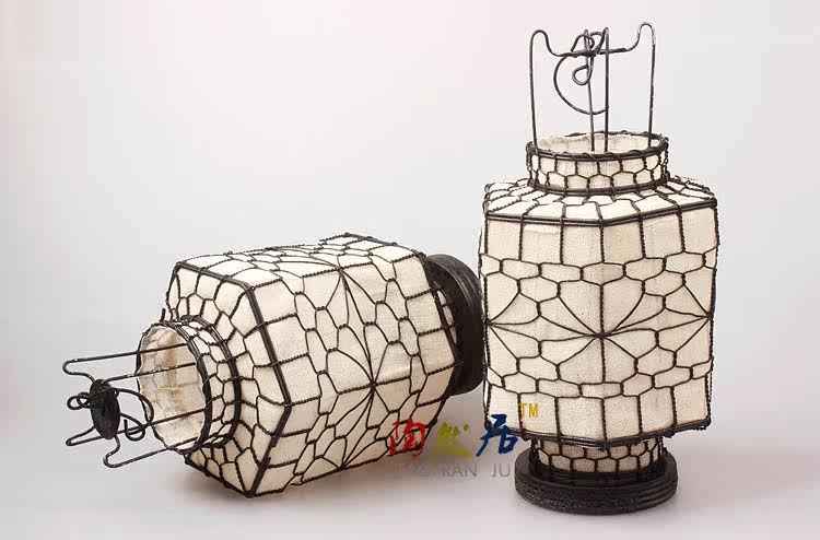 民间手工艺品纯手工编制铁艺铁丝六角小灯笼影视婚庆道具直径11cm