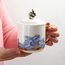 Sheep fat jade ceramic cup Mug with lid Coffee cup Office cup Tea cup Couple home gift box