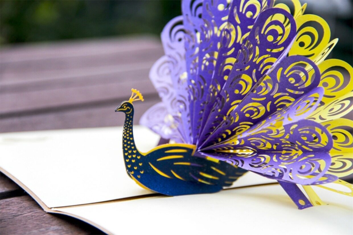 包邮3d立体纸雕生日感恩节贺卡 孔雀韩国创意商务定制祝福小卡片