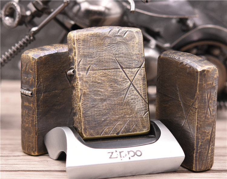木易zippo打火机纯铜盔甲168古铜复古做旧刀痕盔甲沧桑够爷们