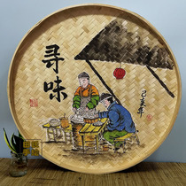 Hand-painted bamboo sieve dutch painting bamboo woven round pendant hotel wall decoration farm farmyard wall decoration wall decoration