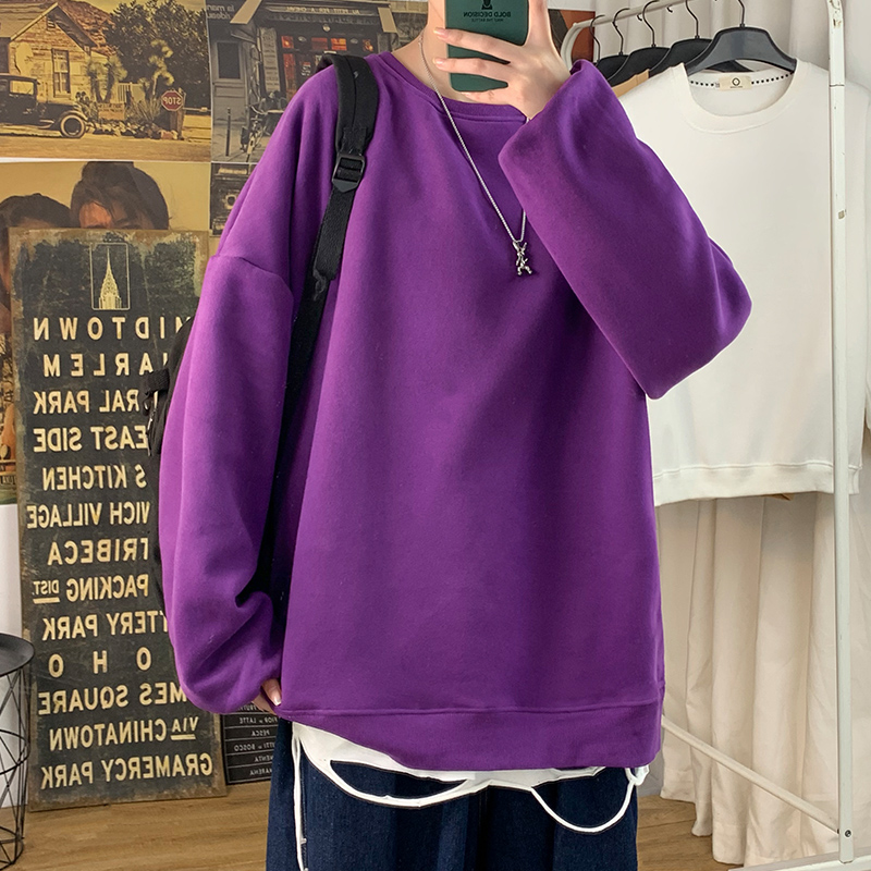 17色秋季新款圆领卫衣宽松情侣学生纯色上衣潮