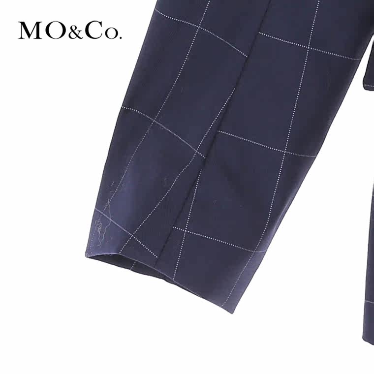 MO&Co.格纹西装外套双排扣长袖后开衩中性休闲MA153COT01 moco