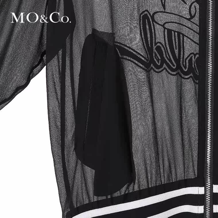 MO&Co.外套棒球衫螺纹领趣味卡通唐老鸭绣花长袖MA152COT14 moco