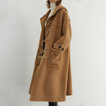 Van Rohe 2022 Winter Punching Korean Drama CP Yellow Brown Horn Button Hooded Reversible Wool Coat Coat Women