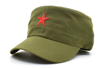 Red Star Embroidery Army Military Cap Hat Five-pointed Star Flat Top Hat Military Cap