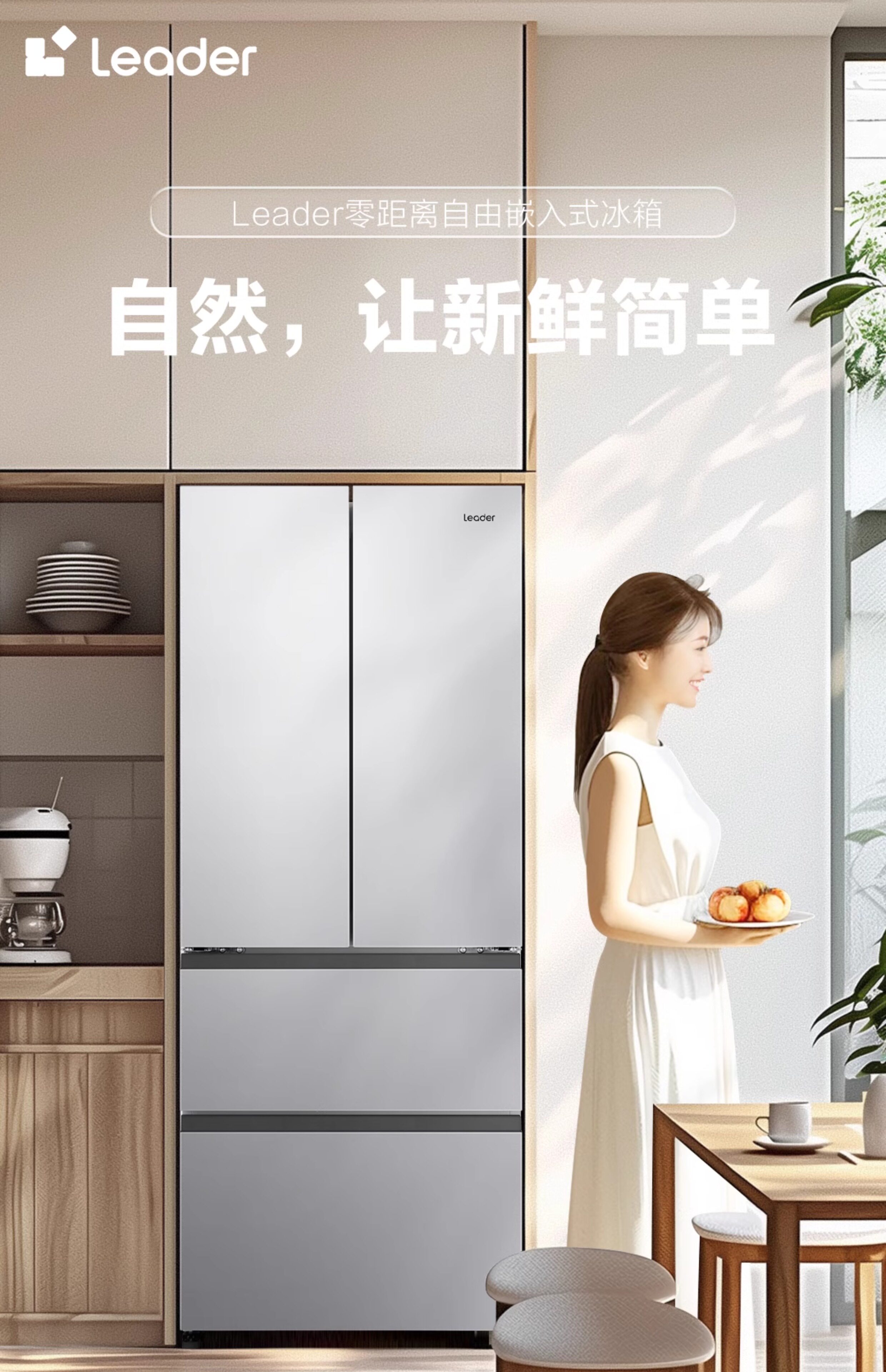 海尔冰箱统帅410升月光银法式四门多门一级家用零距离嵌入官方