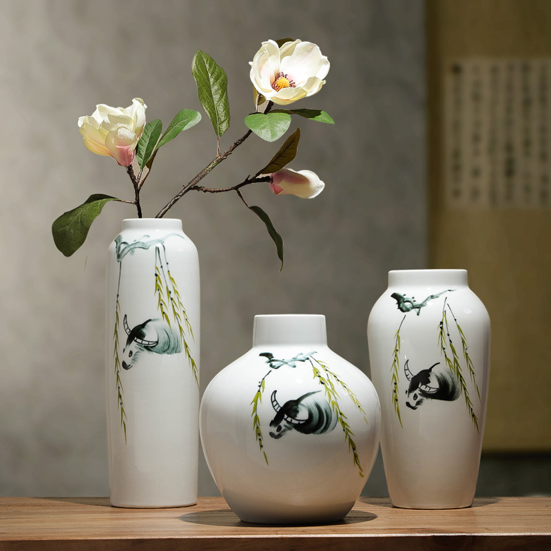 New Chinese style manual ceramic vase furnishing articles home sitting room art adornment flower arranging dried flowers contracted creative decoration