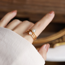 Natural coloured stone rings Three layers of rings Advanced senses Small crowdDesign forefinger French style 2022 New wave laminated women