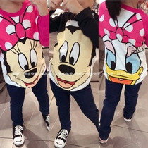 Export Japan Mickey Donald Duck Cotton Long Sleeve T-shirt Spring Minnie Print Cartoon Children Baby Long Sleeve T-shirt