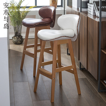 Nordic modern simple solid wood bar chair backrest bar stool Fashion creative front desk chair Bar stool