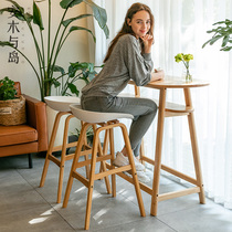 Amu Nordic solid wood bar chair Modern simple creative bar front desk chair Household personality fashion high stool
