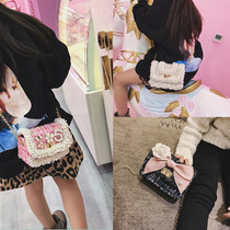 2019 New chain bag vintage small box inlaid pearl woolen bag children Princess crossbody small square bag