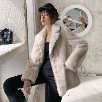 2021 Winter new fashion velvet mink coat female whole mink medium long suit collar fur coat women tide