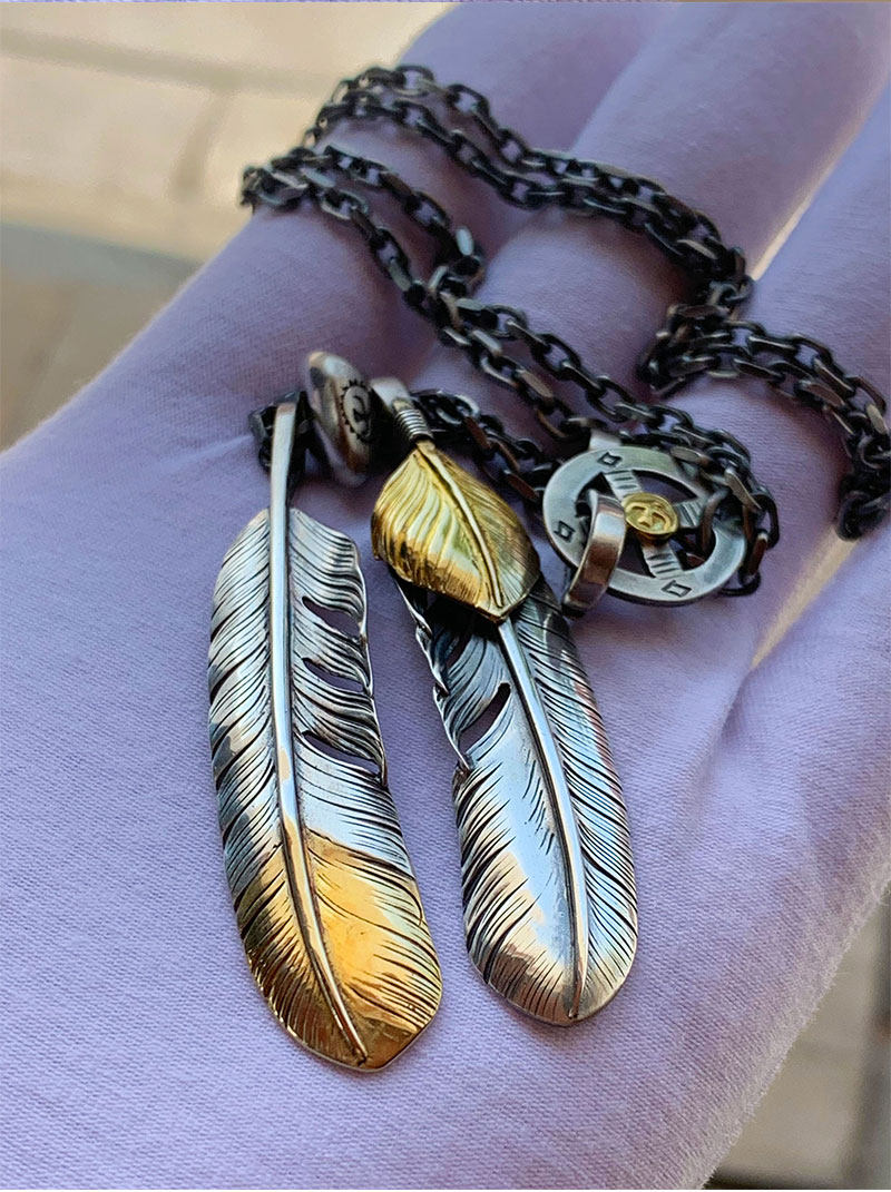 手工高桥吾郎925银吊坠羽毛项链男女高桥精工套装摇滚配饰项链潮