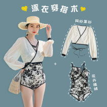 Swimsuit Womens Summer Conjoined Conservative Lean Shade of Flesh Sunscreen Long Sleeve Hooded Seaside Resort Fairies Mini-Breasted Swimsuit Woman