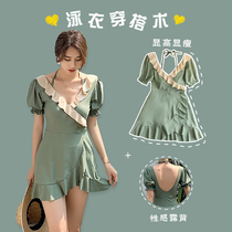 French retro swimsuit womens conjoined 2021 new backless thin belly cover belly conservative soak hot spring swimsuit Korean ins ins