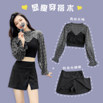 Swimsuit Long Sleeve Woman 2021 New Bubble Spa Dress Conservatively slim and slim cover Skirt Type Korea Ins