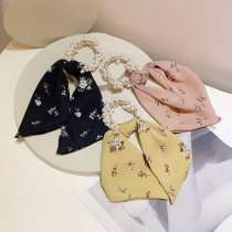 Sweet and small Qing New broken flower butterfly knot hair ring Korean version net red and cute floating with pearl hair rope large intestine hair ring head rope