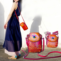 Leather monkey big screen mobile phone bag shoulder small shoulder bag first layer cowhide cute cartoon hand-shaped bag monkey