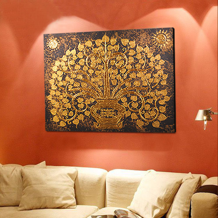 东南亚金箔画酒店客厅卧室书房壁画客厅装饰画玄关走廊挂画菩提树_7折