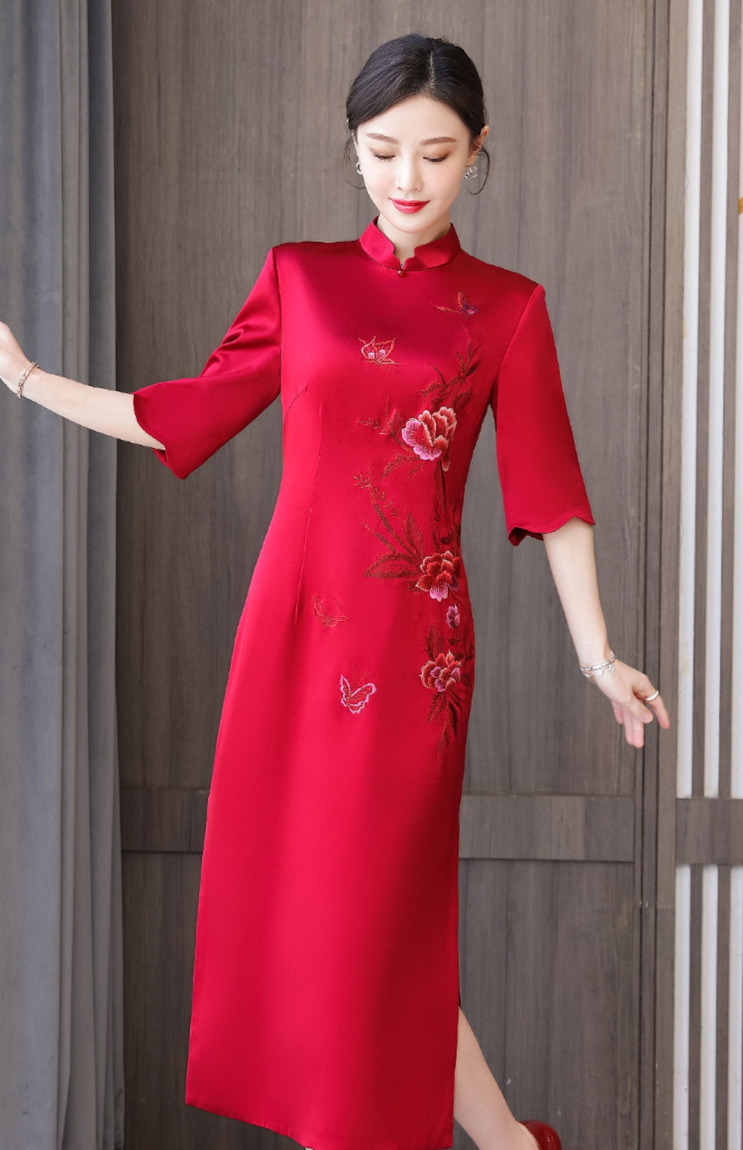 喜婆婆婚宴改良旗袍2022年春夏新款重磅桑蚕丝高端礼服婚礼妈妈装