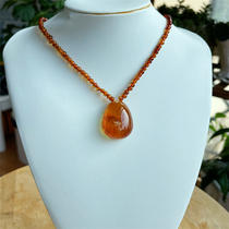 Russian natural raw ore amber belt raw leather with the shape of womens one-piece necklace drop pendant rosin spot