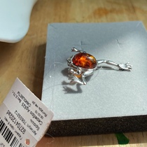 Russian 925 Silver inlaid amber Frog Prince brooch spot Russian label