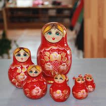 Matryoshka 10 layers original red paint hand drawn childrens toy birthday gift
