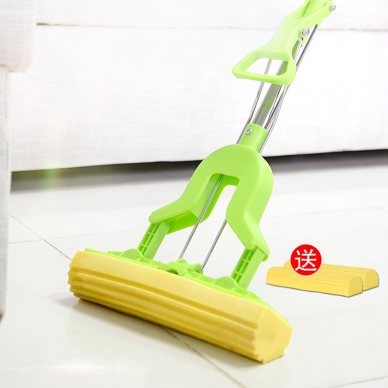 对折式胶棉拖把 家用挤水海绵可替换头拖把挤压免手洗拖布_7折现价32.
