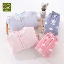 Rabbi 2021 Winter new fun bear full open suit suit set LUDB100109 male and female baby plus velvet pajama pants